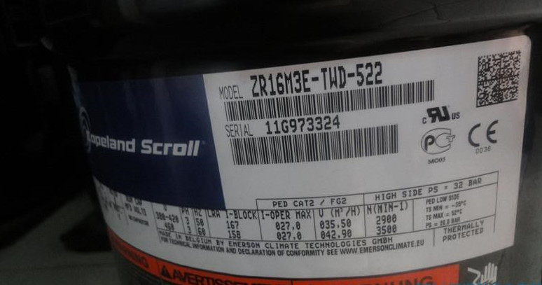 Refrigeration Industry  Cooling Systerm Copeland Hermetic Scroll  Compressor ZR16M3E-TWD-551